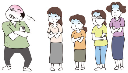 無視する男性と困る女性達