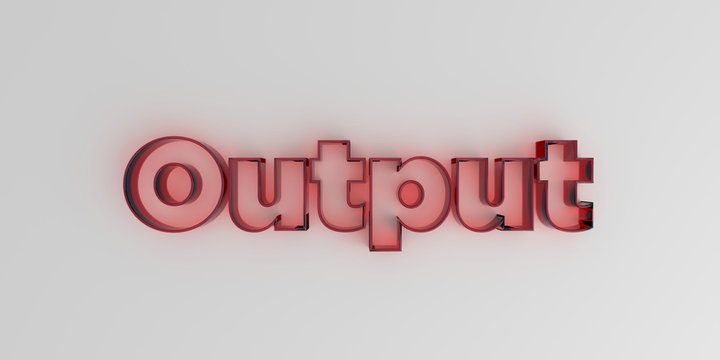 Output - Red glass text on white background - 3D rendered royalty free stock image.