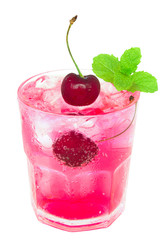 Red cherry cocktail isolated on white background, clipping path included