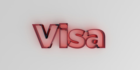 Visa - Red glass text on white background - 3D rendered royalty free stock image.