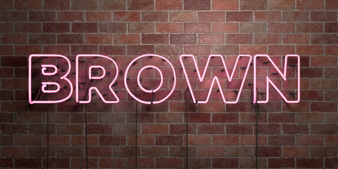 BROWN - fluorescent Neon tube Sign on brickwork - Front view - 3D rendered royalty free stock picture. Can be used for online banner ads and direct mailers..