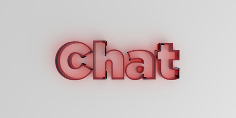 Chat - Red glass text on white background - 3D rendered royalty free stock image.