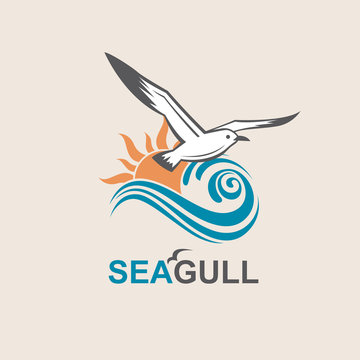 seagull icon with sea waves