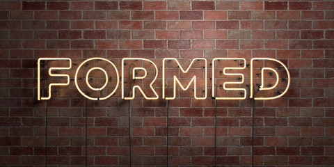 FORMED - fluorescent Neon tube Sign on brickwork - Front view - 3D rendered royalty free stock picture. Can be used for online banner ads and direct mailers..