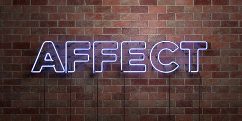 AFFECT - fluorescent Neon tube Sign on brickwork - Front view - 3D rendered royalty free stock picture. Can be used for online banner ads and direct mailers..