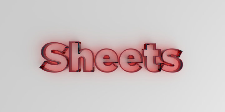 Sheets - Red glass text on white background - 3D rendered royalty free stock image.