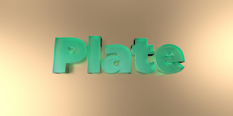 Plate - colorful glass text on vibrant background - 3D rendered royalty free stock image.