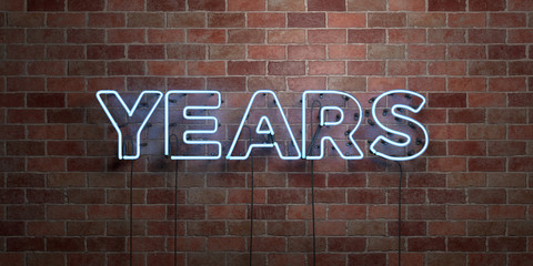 Fototapeta na wymiar YEARS - fluorescent Neon tube Sign on brickwork - Front view - 3D rendered royalty free stock picture. Can be used for online banner ads and direct mailers..