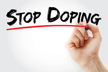Hand writing Stop Doping with marker, health concept background