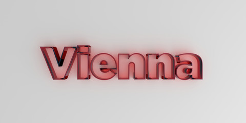 Vienna - Red glass text on white background - 3D rendered royalty free stock image.