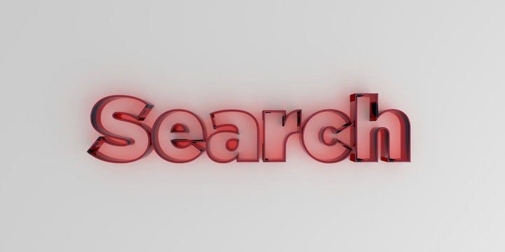 Search - Red glass text on white background - 3D rendered royalty free stock image.