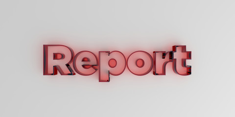 Report - Red glass text on white background - 3D rendered royalty free stock image.
