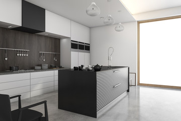 3d rendering loft modern kitchen near window