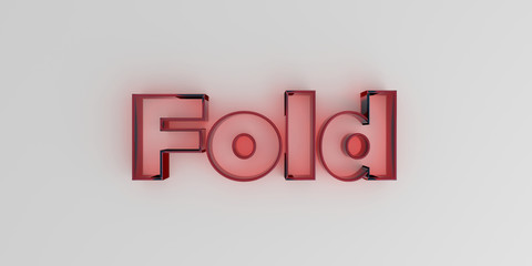 Fold - Red glass text on white background - 3D rendered royalty free stock image.