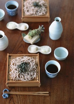 Zaru soba & tsuya (cold buckwheat noodles with soy sauce, Japan)