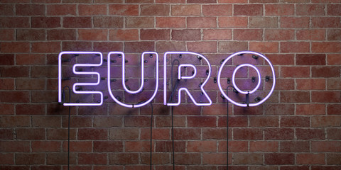 EURO - fluorescent Neon tube Sign on brickwork - Front view - 3D rendered royalty free stock picture. Can be used for online banner ads and direct mailers..