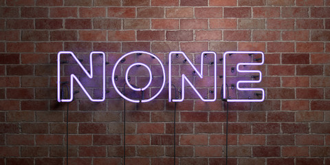 NONE - fluorescent Neon tube Sign on brickwork - Front view - 3D rendered royalty free stock picture. Can be used for online banner ads and direct mailers..