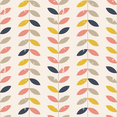 Vector retro style  pattern with twigs and leaves in pastel colors.
