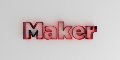 Maker - Red glass text on white background - 3D rendered royalty free stock image.