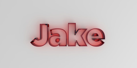 Jake - Red glass text on white background - 3D rendered royalty free stock image. © Chris Titze Imaging