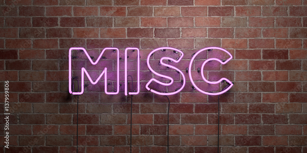 Fototapete MISC - fluorescent Neon tube Sign on brickwork - Front view - 3D rendered royalty free stock picture. Can be used for online banner ads and direct mailers..