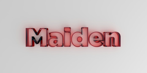 Maiden - Red glass text on white background - 3D rendered royalty free stock image.
