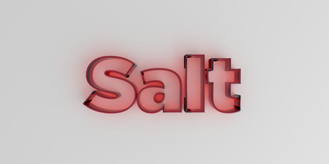 Salt - Red glass text on white background - 3D rendered royalty free stock image.