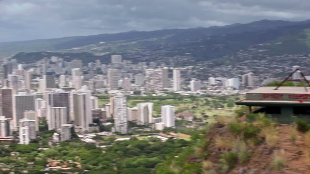 Aerial view of Honolulu and Waikiki beach from Diamond Head, Oahu, Hawaii, USA