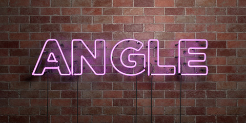 ANGLE - fluorescent Neon tube Sign on brickwork - Front view - 3D rendered royalty free stock picture. Can be used for online banner ads and direct mailers..