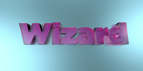 Wizard - colorful glass text on vibrant background - 3D rendered royalty free stock image.