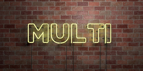 Obraz premium MULTI - fluorescent Neon tube Sign on brickwork - Front view - 3D rendered royalty free stock picture. Can be used for online banner ads and direct mailers..