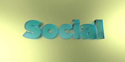Social - colorful glass text on vibrant background - 3D rendered royalty free stock image.
