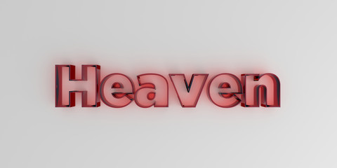 Heaven - Red glass text on white background - 3D rendered royalty free stock image.