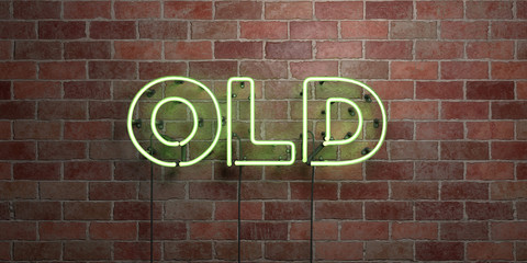 Fototapeta premium OLD - fluorescent Neon tube Sign on brickwork - Front view - 3D rendered royalty free stock picture. Can be used for online banner ads and direct mailers..