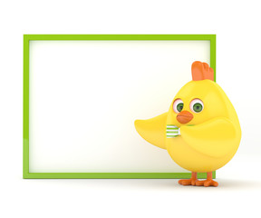 3d render of Easter chick with board