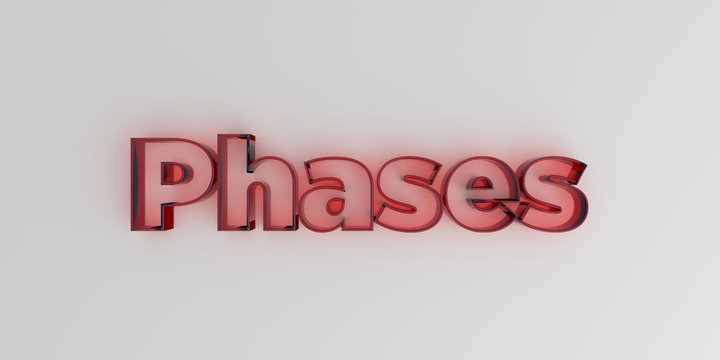Phases - Red glass text on white background - 3D rendered royalty free stock image.