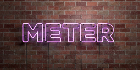 Fototapeta na wymiar METER - fluorescent Neon tube Sign on brickwork - Front view - 3D rendered royalty free stock picture. Can be used for online banner ads and direct mailers..