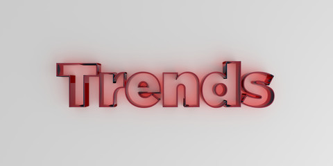 Trends - Red glass text on white background - 3D rendered royalty free stock image.