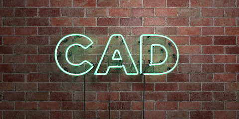 CAD - fluorescent Neon tube Sign on brickwork - Front view - 3D rendered royalty free stock picture. Can be used for online banner ads and direct mailers..