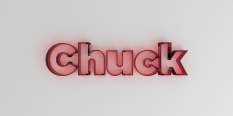 Chuck - Red glass text on white background - 3D rendered royalty free stock image.