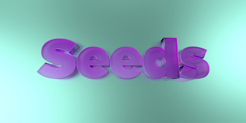 Seeds - colorful glass text on vibrant background - 3D rendered royalty free stock image.