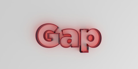 Gap - Red glass text on white background - 3D rendered royalty free stock image.