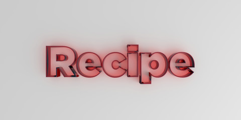 Recipe - Red glass text on white background - 3D rendered royalty free stock image.