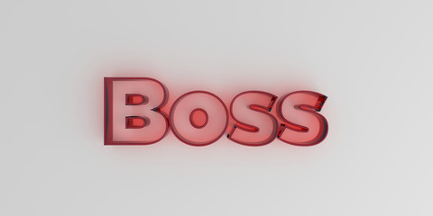 Boss - Red glass text on white background - 3D rendered royalty free stock image.