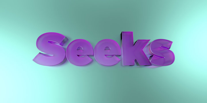 Seeks - colorful glass text on vibrant background - 3D rendered royalty free stock image.