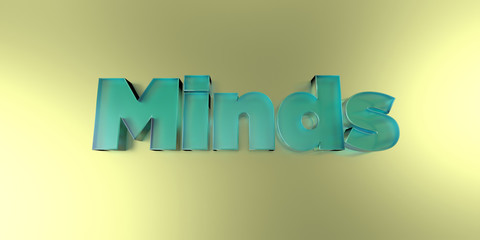 Minds - colorful glass text on vibrant background - 3D rendered royalty free stock image.