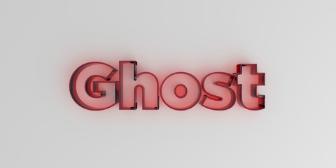 Ghost - Red glass text on white background - 3D rendered royalty free stock image.