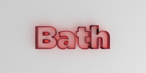 Bath - Red glass text on white background - 3D rendered royalty free stock image.