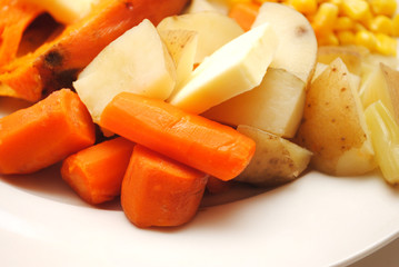 Close-Up of Boiled Carrots and Potatoes