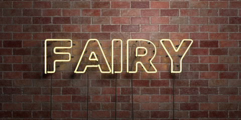 Obraz premium FAIRY - fluorescent Neon tube Sign on brickwork - Front view - 3D rendered royalty free stock picture. Can be used for online banner ads and direct mailers..